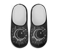 Watdotory Moon Stars Flower Winter Slippers Warm Cozy Comfort Sole Anti-skid Rubber Sole Lightweight Easy On Cold Weather Travel Hotel Slippers