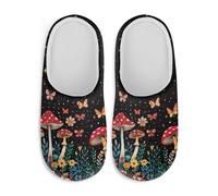 Watdotory Mushroom Butterfly Flowers Unisex Plush Slippers Soft Fuzzy Comfy Non Slip Indoor House Shoes Warm Cozy Anti Skid Memory Foam Sole Lightweight Easy On