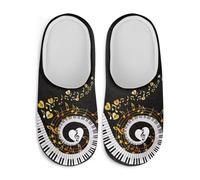 Watdotory Music Note Piano Love Heart Cotton House Slippers For Women Soft Plush Fuzzy Comfy Non Slip Indoor Shoes Cozy Warm Memory Foam Sole Lightweight Easy On