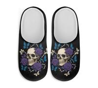 Watdotory Purple Rose Skull Butterfly Womens Indoor Outdoor Slippers Non Slip Rubber Sole Warm Plush Cozy Comfy House Shoes Soft Fuzzy Anti Skid Comfortable Sole