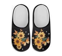 Watdotory Retro Sunflower Butterfly Guest Slippers Soft Plush Fuzzy Comfy Non Slip Indoor Outdoor House Shoes Warm Cozy Memory Foam Sole Lightweight Washable