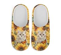 Watdotory Sunflower Cat Butterfly Women's Cozy House Shoes Soft Plush Fuzzy Comfy Non Slip Indoor Outdoor Slippers Warm Memory Foam Sole Lightweight Anti Skid
