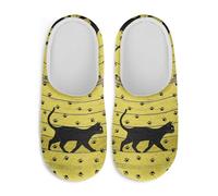 Watdotory Women's Slippers Plush Warm Fuzzy Slip On Keep Warm Cozy Comfy Indoor House Winter Soft Sole Slippers, Black Cat Paw Print, 6-7 US Wide