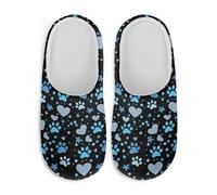 Watdotory Women's Slippers Plush Warm Fuzzy Slip On Keep Warm Cozy Comfy Indoor House Winter Soft Sole Slippers, Love Heart Blue Paw Print, 7.5-8.5 US Wide