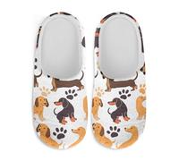 Watdotory Women's Slippers Plush Warm Fuzzy Slip On Keep Warm Cozy Comfy Indoor House Winter Soft Sole Slippers, Dachshoud Paw Print, 12-13 US Wide