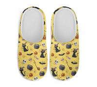 Watdotory Women's Slippers Plush Warm Fuzzy Slip On Keep Warm Cozy Comfy Indoor House Winter Soft Sole Slippers, Halloween Black Cat Pumpkin, 9-10 Wide