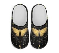 Watdotory Yellow Butterfly Galaxy Indoor Slippers Soft Plush Fuzzy Comfy Non Slip House Shoes Warm Cozy Memory Foam Sole Lightweight For Women Men