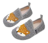 WateLves Slippers Kids Boys Slipper Winter Warm Furry Slipper Socks with Non-Slip Sole for Indoor（Grey Fox 24/25）