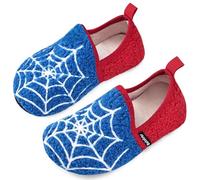 WateLves Slippers Kids Boys Winter Warm Furry Slipper Socks with Non-Slip Sole for Indoor（CobwebBlue,24/25）