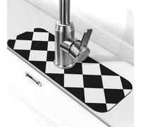 Water Absorbing Sink Pad for Kitchen and Bathroom, Black and White Abstract Checkered Diamond Splash Guard Mat Non-Slip Washable Sink Mat for Bathroom 15"X5.5"