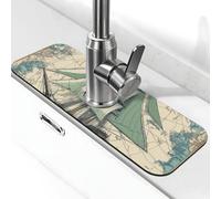 Water Absorbing Sink Pad for Kitchen and Bathroom, Nautical Map Clipper Ship Rose Ocean Splash Guard Mat Non-Slip Washable Sink Mat for Bathroom 15"X5.5"