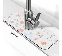 Water Absorbing Sink Pad for Kitchen and Bathroom, Pink Floral Fragments Splash Guard Mat Non-Slip Washable Sink Mat for Bathroom 15"X5.5"