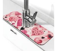 Water Absorbing Sink Pad for Kitchen and Bathroom, Pink Heart Valentine's Day Lover Romantic Splash Guard Mat Non-Slip Washable Sink Mat for Bathroom 15"X5.5"