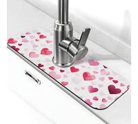 Water Absorbing Sink Pad for Kitchen and Bathroom, Pink Hearts Valentine's Day Splash Guard Mat Non-Slip Washable Sink Mat for Bathroom 15"X5.5"