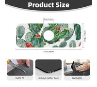 Water Absorbing Sink Pad for Kitchen and Bathroom, Tropical Cactus Succulent Cacti Desert Flower Green Plant Splash Guard Mat Non-Slip Washable Sink Mat for Bathroom 15"X5.5"
