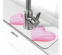 Water Absorbing Sink Pad for Kitchen and Bathroom, Valentine's Day Pink Heart Splash Guard Mat Non-Slip Washable Sink Mat for Bathroom 15"X5.5"