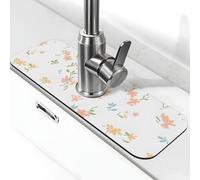Water Absorbing Sink Pad for Kitchen and Bathroom, Yellow and Pink Floral Fragments Splash Guard Mat Non-Slip Washable Sink Mat for Bathroom 15"X5.5"