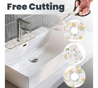 Water Absorbing Sink Pad for Kitchen and Bathroom, Yellow Floral Fragments Splash Guard Mat Non-Slip Washable Sink Mat for Bathroom 15"X5.5"