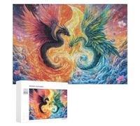 Water And Fire Dragons Facing Off 300 Piece Jigsaw Puzzle for Adults Office Desk Break Mental Focus Gift for Workday 300 PCS