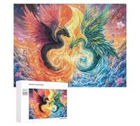 Water And Fire Dragons Facing Off 500 Piece Jigsaw Puzzle for Teens 14+ After-school Activity Logic Skill Development Gift for Learning 500 PCS