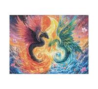 Water And Fire Dragons Facing Off 500 Pieces Jigsaw Puzzle For Men Educational Decompression Adults Anxiety Memory Care Mothers Valentines Premium 500 PCS