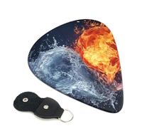 Water And Fire Heart 6 Pack Guitar Picks With Holder, Personalized Guitar Plectrums Non-Slip Portable Ukulele Bass Picks 0.71mm For Acoustic Guitar Lovers Gifts