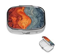 Water and Fire Pattern Square Metal Pill Box 2 Compartment Cute Travel Pill Organizer Case Portable Medicine Vitamin Organizer Pill Case for Women Men Travel Unique Gift