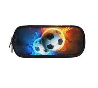 Water and Flame Football Pencil Case Pouch for Girls Boys Pen Pencil Bag Big Capacity Pencil Box Holder Sturdy Stationery Portable Journaling Supplies Soccer Pencil Organizer Office College