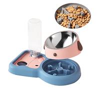 Water And Food Bowl Set, 500ml 2 in 1 Dog Avoid Overturning Automatic Cat Feeder Pet Water Dispenser Double Cat Bowls for Dogs Cats (Pink 500ml)
