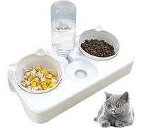 Water and Food Bowls Cat, 3 in 1 Automatic Water Dispenser Food Dispenser Pet Set 0-8°Adjustable Tilted Perfect Feeding Bowls for Pets(White)