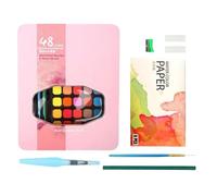 Water Art Paint for Children, Watercolour Paint for Beginners - 48 Colours Solid Sketching Paints Set - Palette Pastels, Travel Palette Design, Craft Paintings for Artists, Amateur Hobbyists