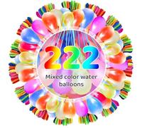 Water Balloons, 222 Pieces Quick-Fill Assorted Water Balloons with Hose Nozzle, Water Bombs Self Sealing Colorful Splash Water Balls for Family Garden Beach Swimming Pool Party -A