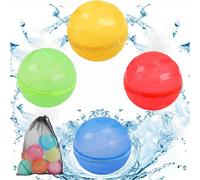 Water Balloons, Reusable Water Balloons for Kids and Adults, 4 Pack with Mesh Bag, Refillable Water Bombs for Summer Toys, Water Fights, Pool Parties, Garden Games and Family Activities