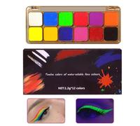 Water Based Face Paint Kit - Bright Fluorescent Rainbow Colorful Makeup - 12 Color Highly Pigmented Water Soluble Face Body Paint Bright Fluorescent Body Paint Veeteah