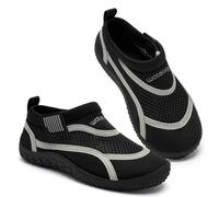 Water Beach Shoes Kids Toddlers Boys Swim Pool Aqua Wet Shoes with Hook-Loop(Black Grey Mesh,31)