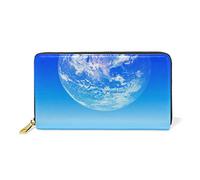 Water Blue Earth Wallet Real Leather Zipper Coin Phone Purse Clutch for Women