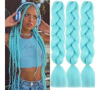 Water Blue Synthetic Hair for Braiding 24 Inch 3 Packs Easy Jumbo Braid Pre-Stretched Extensions Hair for Braiding Braids Braids Extensions Braids Extensions
