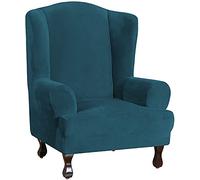 Water Blue Velvet Armchair Cover Soft Plush Wing Chair Protector with Elastic Base 1 Piece Furniture Cover for Wing Chairs Stylish and Durable