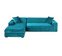 Water Blue Velvet Sectional Couch Covers 2-Piece Stretch L-Shaped Sofa Protector Non-Slip Soft Furniture Cover for 4+2 Seater Corner Sofa -& Stylish