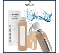 Water Bottle 0.5L Glass Wessper B1 BOROSILICATE Beige with Silicone Case BPA ...