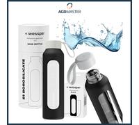 Water Bottle 0.5L Glass Wessper B1 BOROSILICATE Black with Silicone Case BPA ...