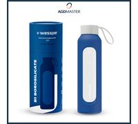 Water Bottle 0.5L Glass Wessper B1 BOROSILICATE Blue with Silicone Case BPA Free