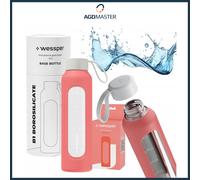 Water Bottle 0.5L Glass Wessper B1 BOROSILICATE Coral with Silicone Case BPA ...