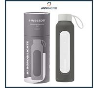 Water Bottle 0.5L Glass Wessper B1 BOROSILICATE Grey with Silicone Case BPA Free