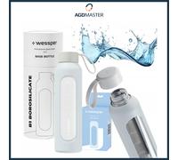 Water Bottle 0.5L Glass Wessper B1 BOROSILICATE Ice Blue with Silicone Case B...