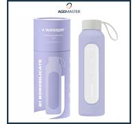 Water Bottle 0.5L Glass Wessper B1 BOROSILICATE Lavender with Silicone Case B...