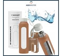 Water Bottle 0.5L Glass Wessper B1 BOROSILICATE Mocha with Silicone Case BPA ...