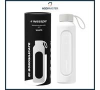 Water Bottle 0.5L Glass Wessper B1 BOROSILICATE White with Silicone Case BPA ...