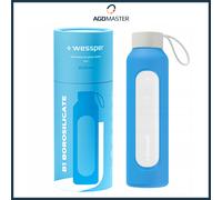Water Bottle 0.5L Glass with Silicone Sleeve, Time Marking BPA Free Borosilic...