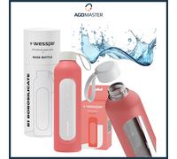 Water Bottle 1L Glass Wessper B1 BOROSILICATE Coral with Silicone Case BPA Free
